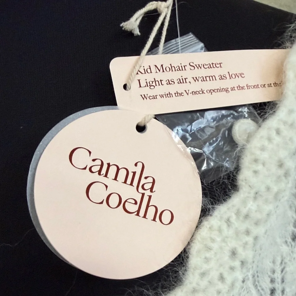 NWT  Camila Coelho White Knit delicate   mohair Cardigan  S - Picture 5 of 12